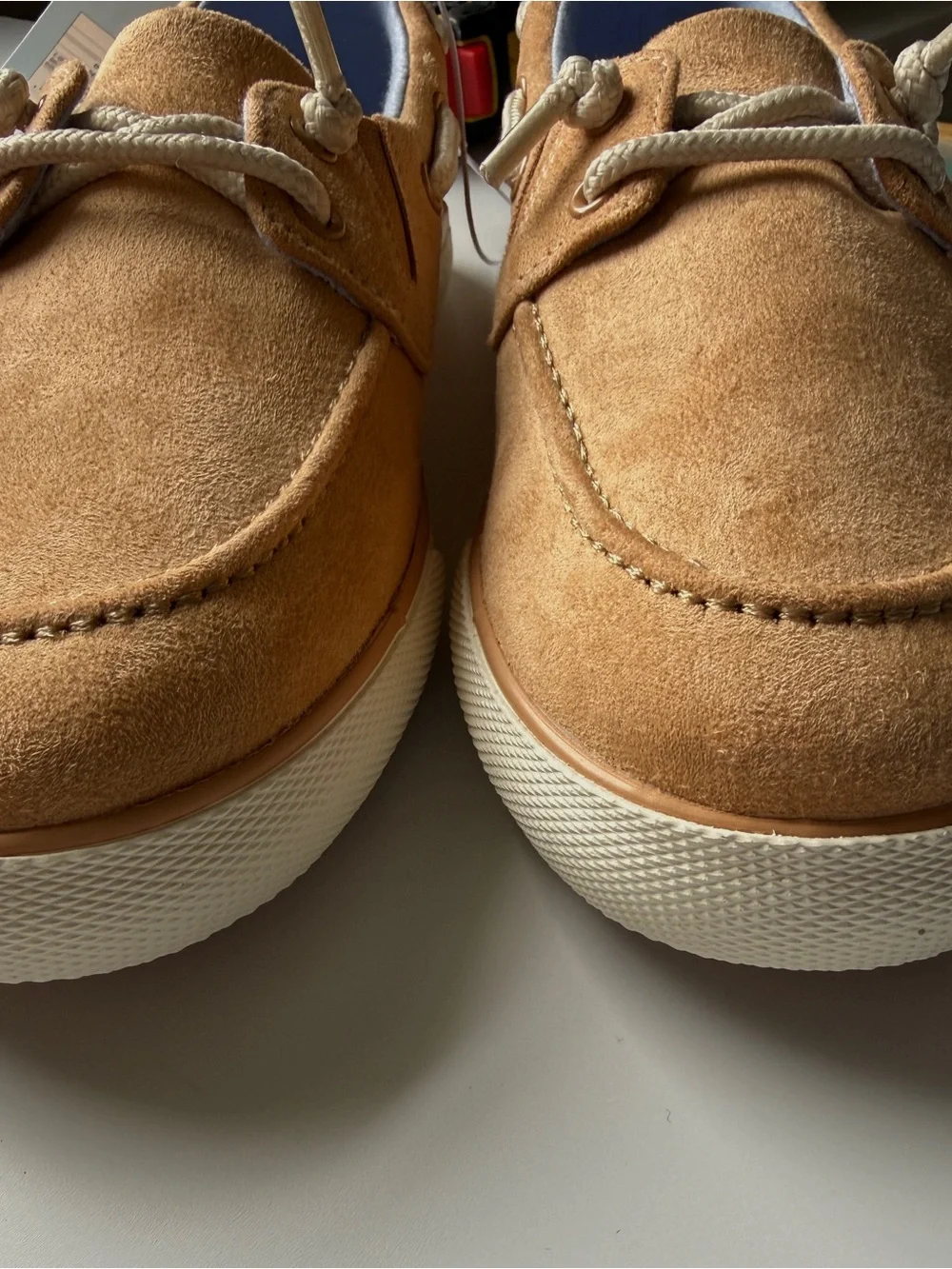 Cat & Jack Kids Tan Suede Moccasins with Cream Laces